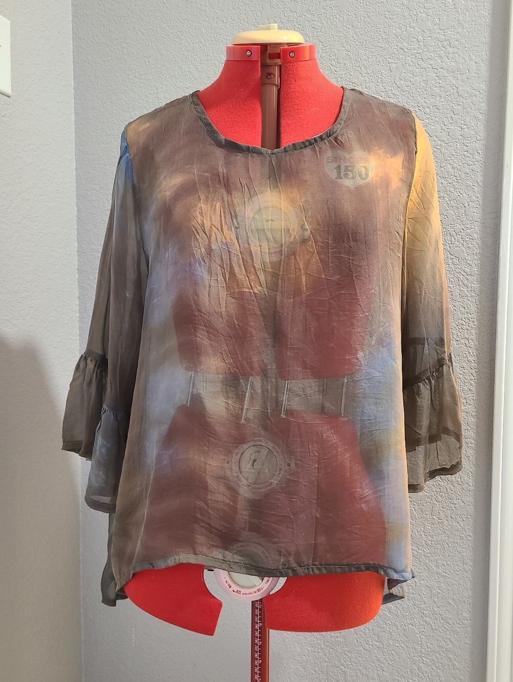 Bryn Walker Sheer Silk Tie Dye 3/4 Sleeve Blouse Size M